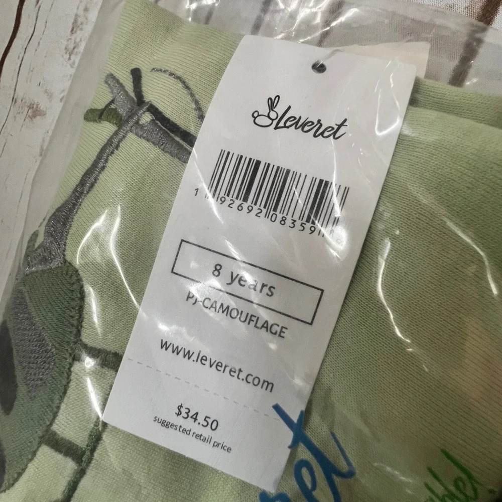 NEW Leveret Pajama Set Green Helicopter Camo Print Size 8 Years